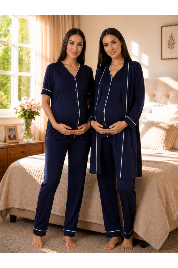 Effortt 3074 LACİVERT Sabahlıklı Hamile Lohusa Pijama Takımı Effortt 3074 LACİVERT Sabahlıklı Hamile Lohusa Pijama Takımı